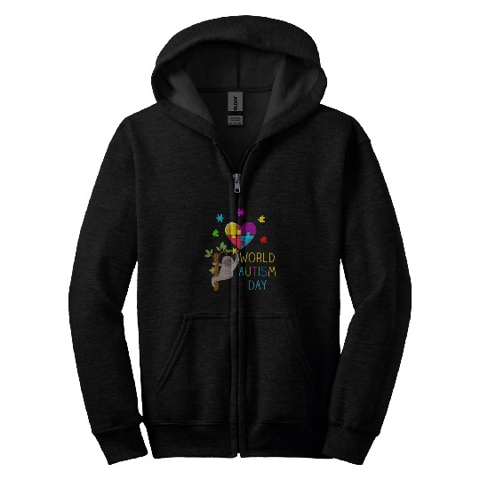 Sloth Pet World Autism Day s Women Boy Girl Kid Autistic Zip Hoodies
