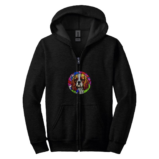 Cavalier King Charles Spaniel Stained Glass Pop Art 7 Zip Hoodies
