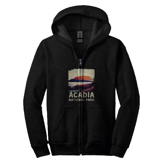 Retro Acadia National Park Perfect for Hiking and Camping Zip Hoodies