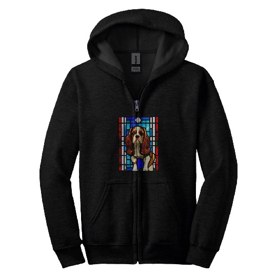 Cavalier King Charles Spaniel Stained Glass Pop Art 8 Zip Hoodies