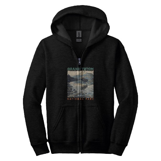 Retro Grand Teton National Park Wyoming Est 1929 Hiking Zip Hoodies