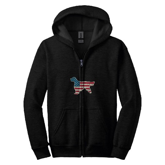 English Setter 4th of July Men Women USA American Flag Dog Zip Hoodies