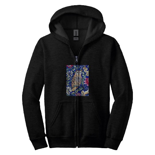 Owl Pet William Morris Owl Tapestry Beige and Cobalt Blue Zip Hoodies