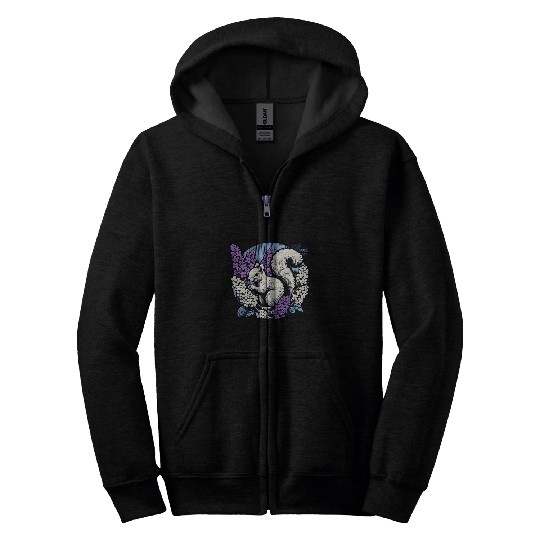 Squirrel Pet Lilac Bush squirrel artwork hikers designs Zip Hoodies