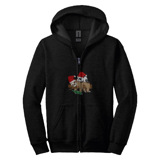 Sloth Pet and Panda Holiday Drinking Team Santa Hat Funny Lazy Zip Hoodies