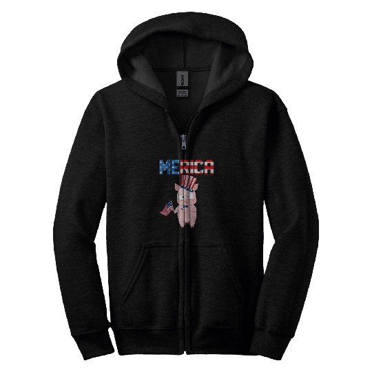 Merica Flag Cute Pig American 4th of July Farmar Women Zip Hoodies