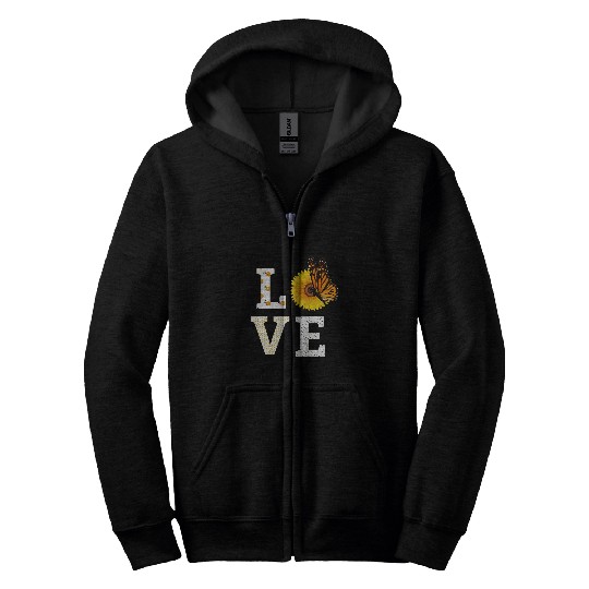 Cute Love Milkweeds Monarch Butterfly Sunflower Summer Zip Hoodies