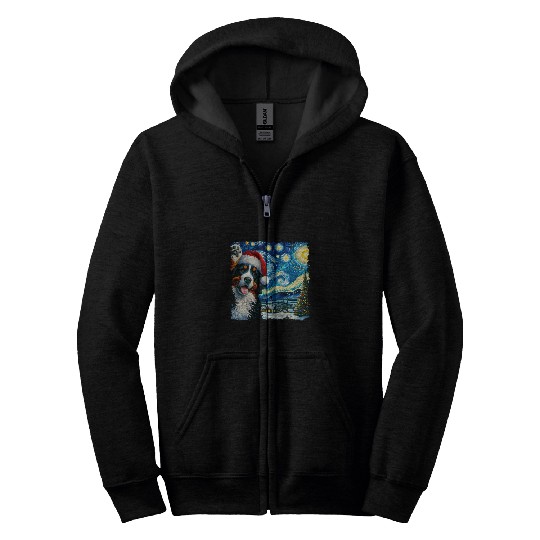 Bernese Mountain Santa Starry Night Van Gogh Christmas Dog Zip Hoodies