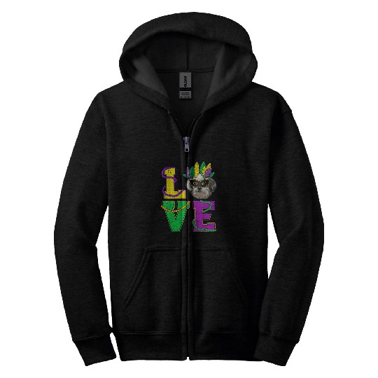 Shih Tzu Dog I Love Puppy Mardi Gras Men Women Kids Zip Hoodies