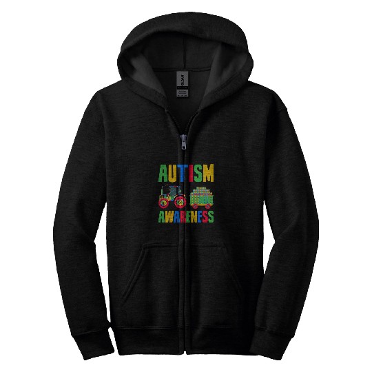 Autistic Puzzle Farmer Autism Tractor 2Autism Awareness Zip Hoodies