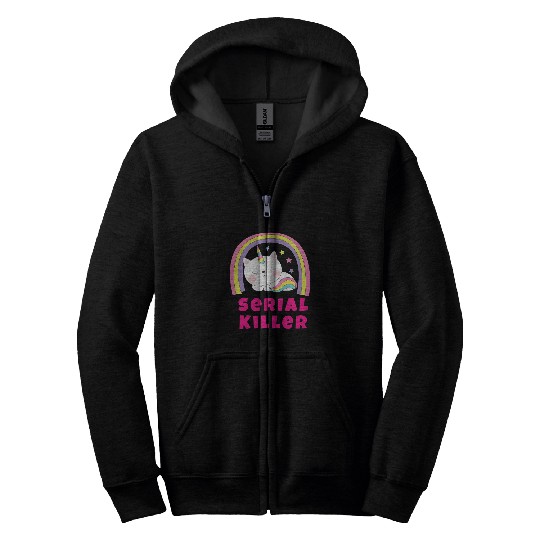 Sarcastic Retro Rainbow Funny Unicorns Serial Killer Zip Hoodies