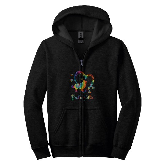 Border Collie Tie Dye Rainbow Dog Lover Gift Zip Hoodies