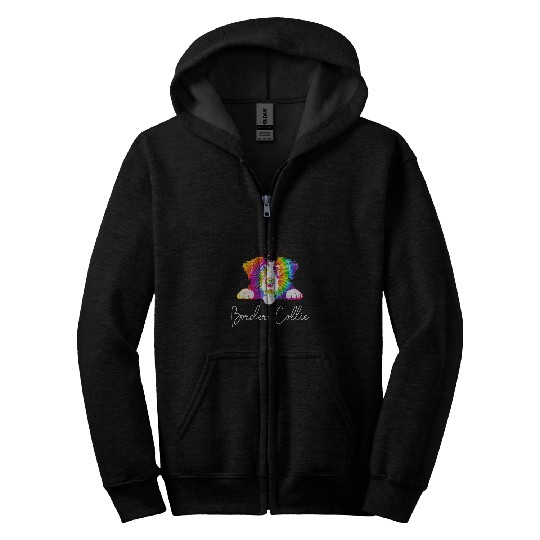 Border Collie Tie Dye Rainbow Dog Lover Zip Hoodies