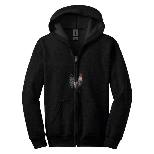Chicken Lover Rooster in Cottage Core Style Art Farm Animals Zip Hoodies