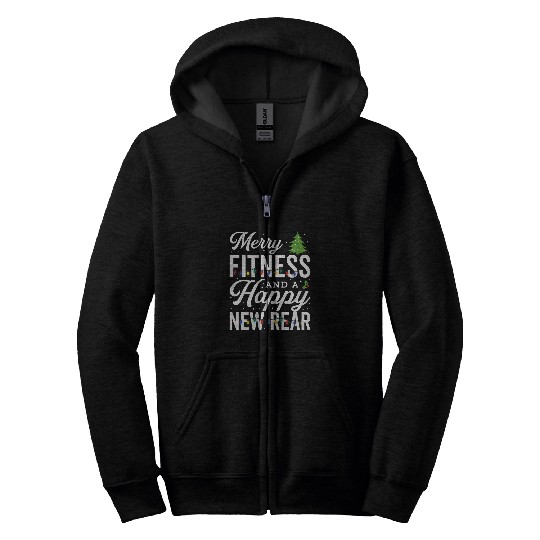 Funny Christmas Workout Gym Merry Fitness Happy New Rear Zip Hoodies