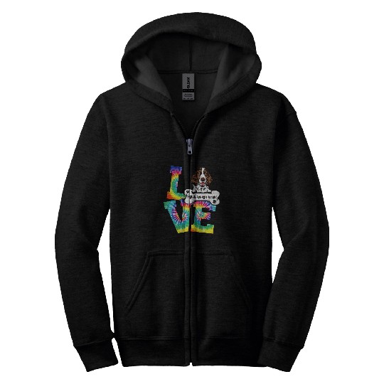 Love English Springer Spaniel Tie Dye Rainbow Dog Lover Zip Hoodies