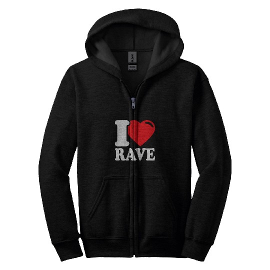 I Love Rave Techno Music 2DJ Party Festival Concert Rave Zip Hoodies