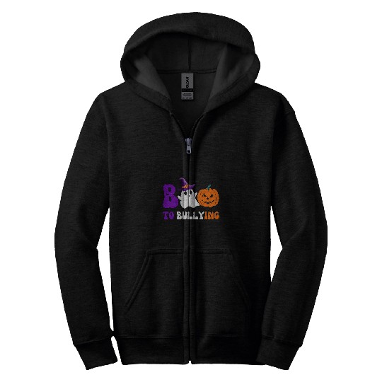 Boo To Bullying Orange antis Bully Halloween ghosts Pumpkin Zip Hoodies