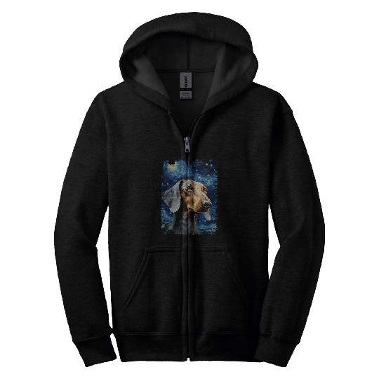 Blue and Tan Dachshund Dog Starry Night Painting Dog Mom Dad Zip Hoodies