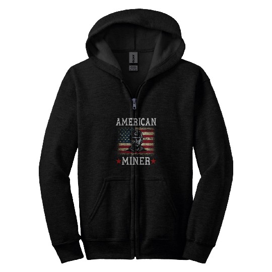 American Coal Miner Patriotic USA Flag Underground Mining 3 Zip Hoodies