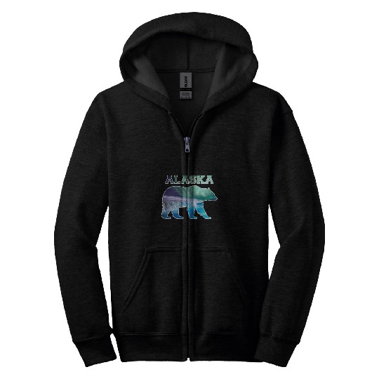 Alaskan Bear Northern Lights Aurora Borealis Nature Sky 1 Zip Hoodies