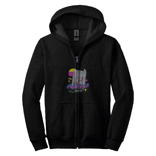 BERLIN JAPV Vaporwave 80s Retro Japanese Germany Kanji Zip Hoodies
