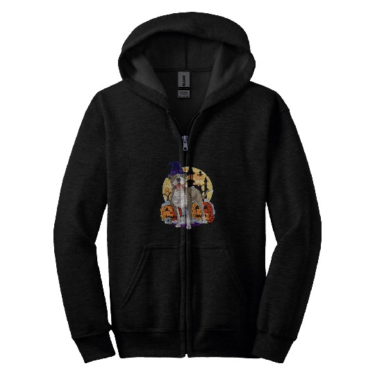 Cute American Pit Bull Terrier Halloween Witch Pumpkin Zip Hoodies