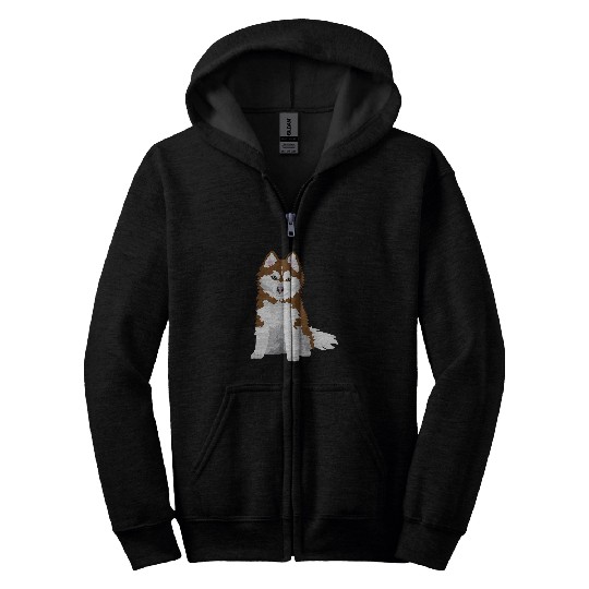 cute red brown colored little Pomsky Dog Zip Hoodies