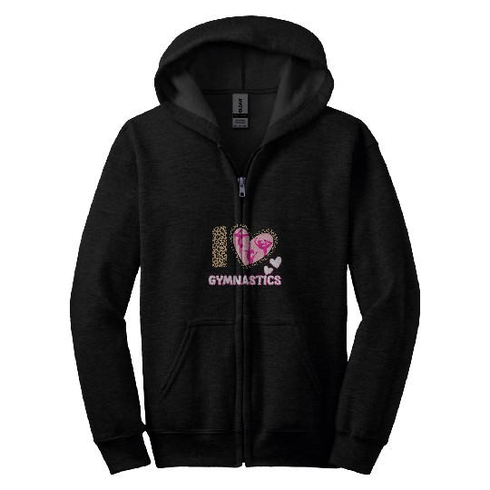 Cute I Love Gymnastics Leopard Print Acrobat Zip Hoodies