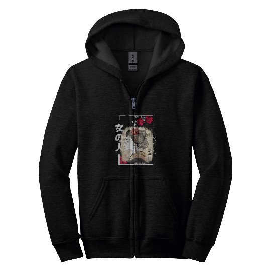 Geisha Samurai Girl Japanese Flower Rose Kawaii Japanese Art Zip Hoodies