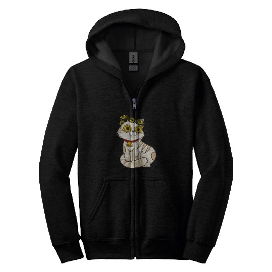 Cute Animal Cat Sunflowers Bandana Hippie Yellow Sunflower Zip Hoodies