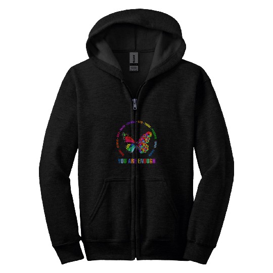 Colorful You Are Enough Daisy Butterfly Zip Hoodies