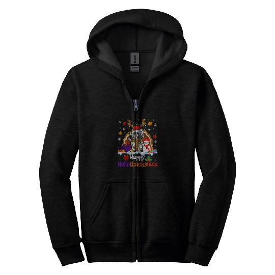 Hallothanksmas Halloween Thanksgiving Shih Tzu Dog Zip Hoodies