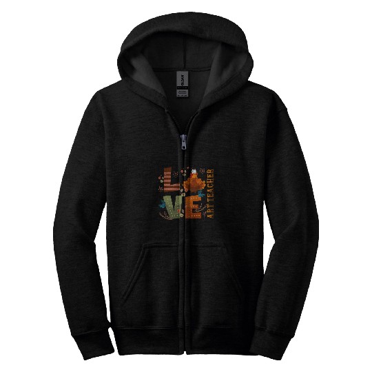 Love Thankful Art Teacher Turkey Thanksgiving Zip Hoodies