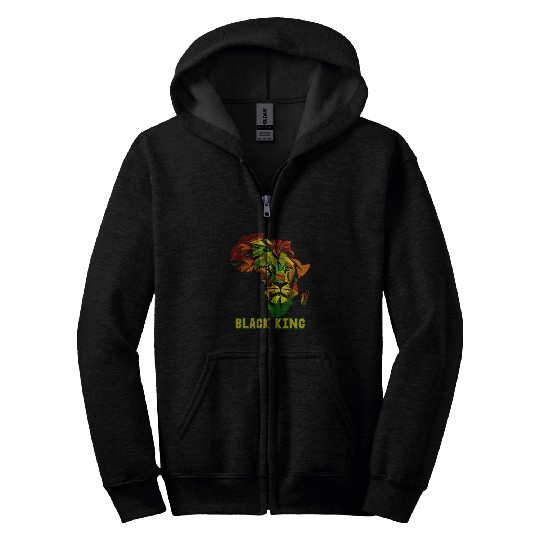 BLACK KING African Lion Leader Father Youth Juneteenth Art Zip Hoodies