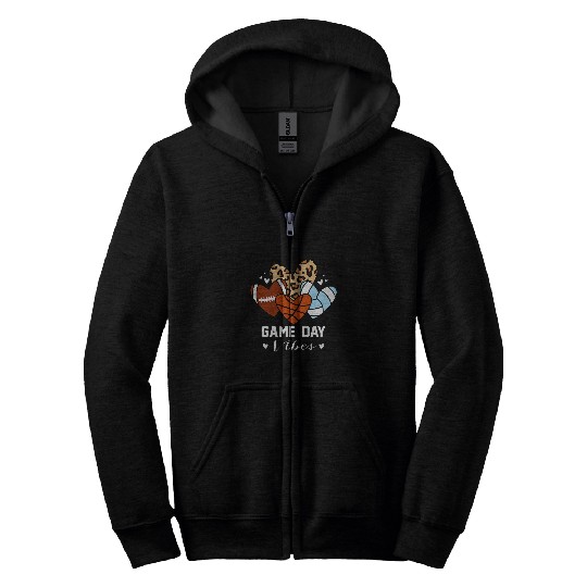 Game Day Vibes Funny Basketball Volleyball Football Mom Zip Hoodies