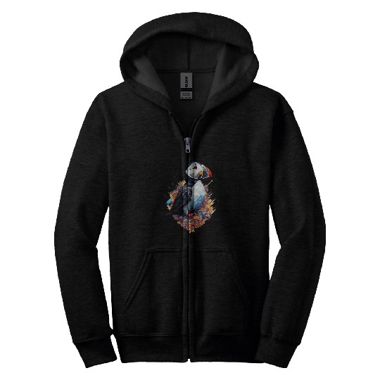 Atlantic Puffin Geometric Patten ArtCute Atlantic Puffin Lo Zip Hoodies