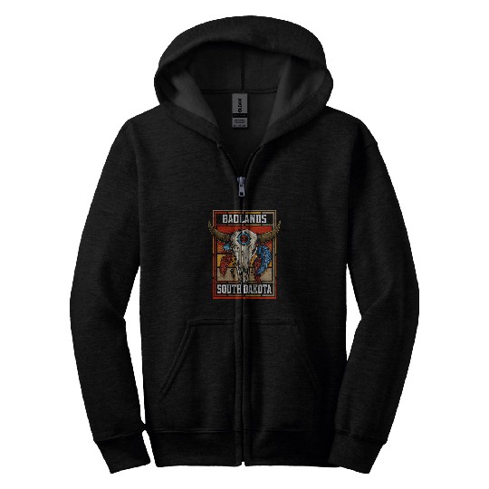 Skeletons Skulls Badlands South Dakota Native American Bison Skull Zip Hoodies