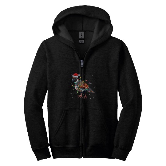 Quail Bird xmass Lighting Santa Hat Quail Christmas Zip Hoodies