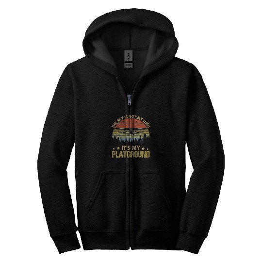 8Q1Z The Sky Is My Playground vintages Airplane Pilot Dad Zip Hoodies