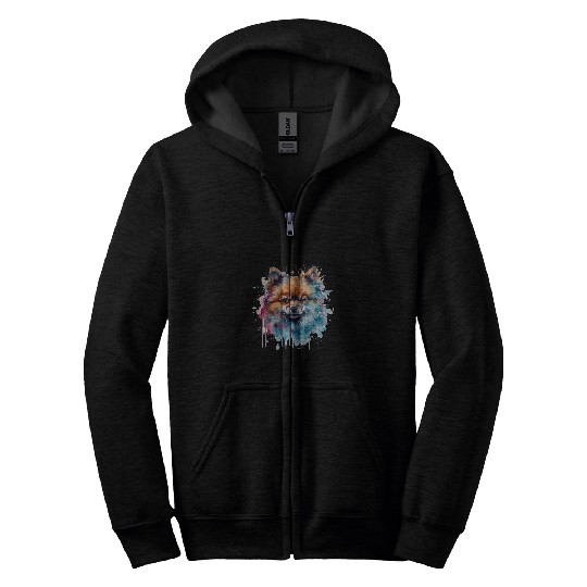 Colorful Pomeranian watercolor art 2 Zip Hoodies