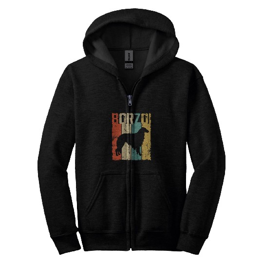 Funny Borzoy Mom Dad Gift in Pocket Zip Hoodies