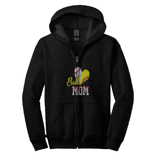 Hit Hard Run Fast Turn Left Baseball Mom Softball Mom Zip Hoodies