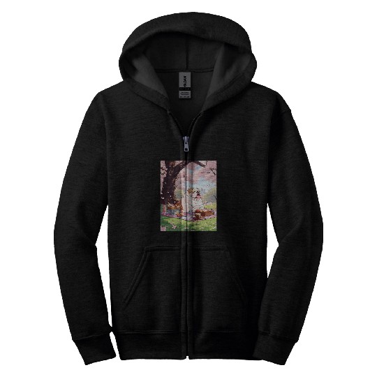 English Bulldog Cherry Blossom Funny Dog Picnic Zip Hoodies