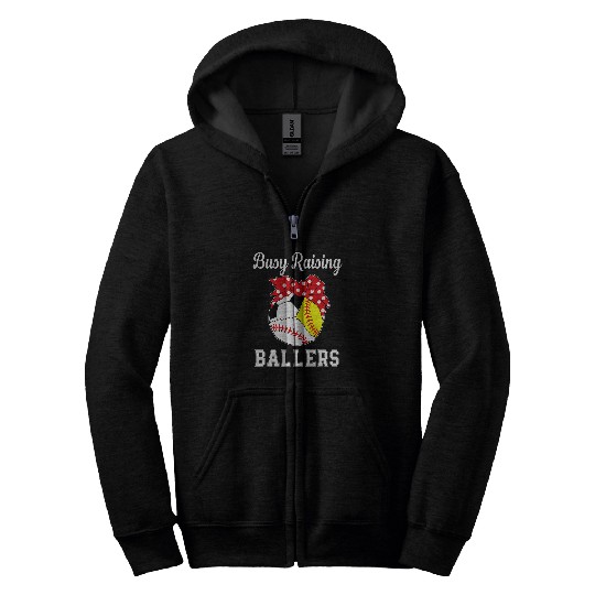 busy raising ballers baseball softball soccer mom Zip Hoodies