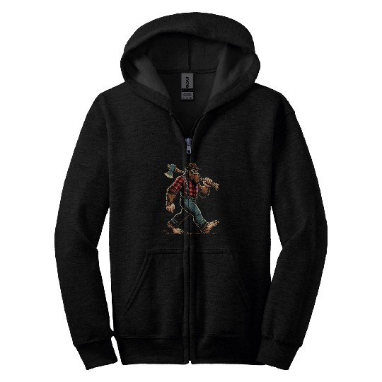 bigfoots Sasquatch Woodworking Lumberjack Logger Print Art Zip Hoodies