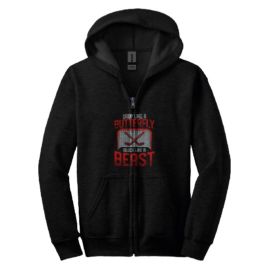 Ice Hockey Goalie Drop Like A Butterfly Block Like A Beast 22 Zip Hoodies