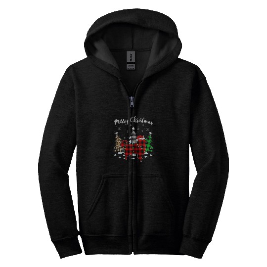 Leopard buffalo plaids Matching Rough Collie Christmas Pajama Zip Hoodies