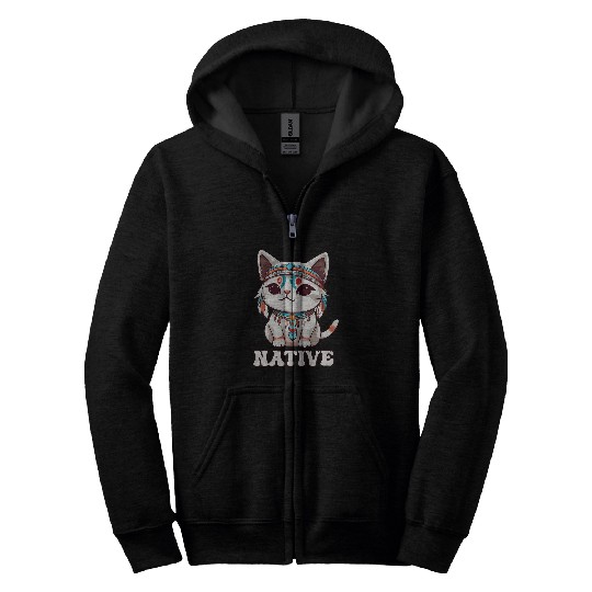 Cute American Native Indian Kawaii Cat Woman Girl Zip Hoodies