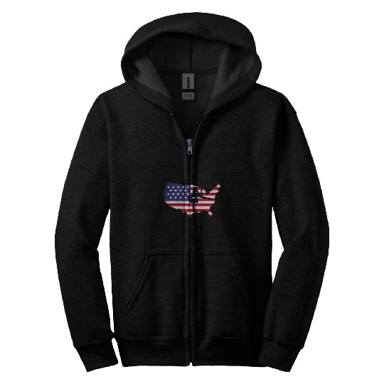 Gymnastics USA Flag Map Gymnast Silhouette Proud American Zip Hoodies